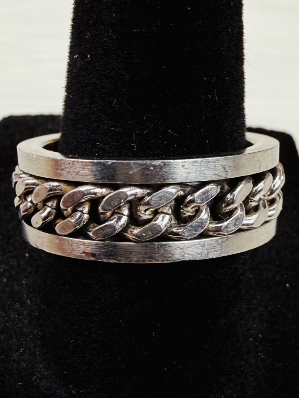 Vintage Silvertone Men’s unisex chain band ring, size 8 3/4